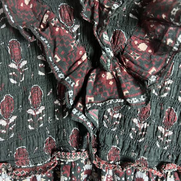 Sea Nadine Navy Blue Border Print Puff Sleeve Ruffled V-Neck Maxi Dress Size 14 - Picture 14 of 16